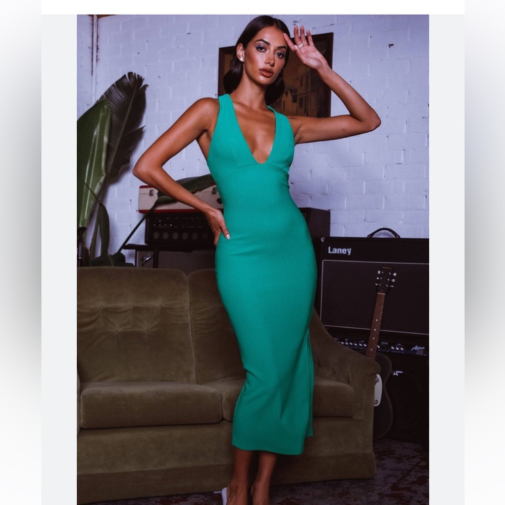 Uptown Girl V Neckline Midi Dress